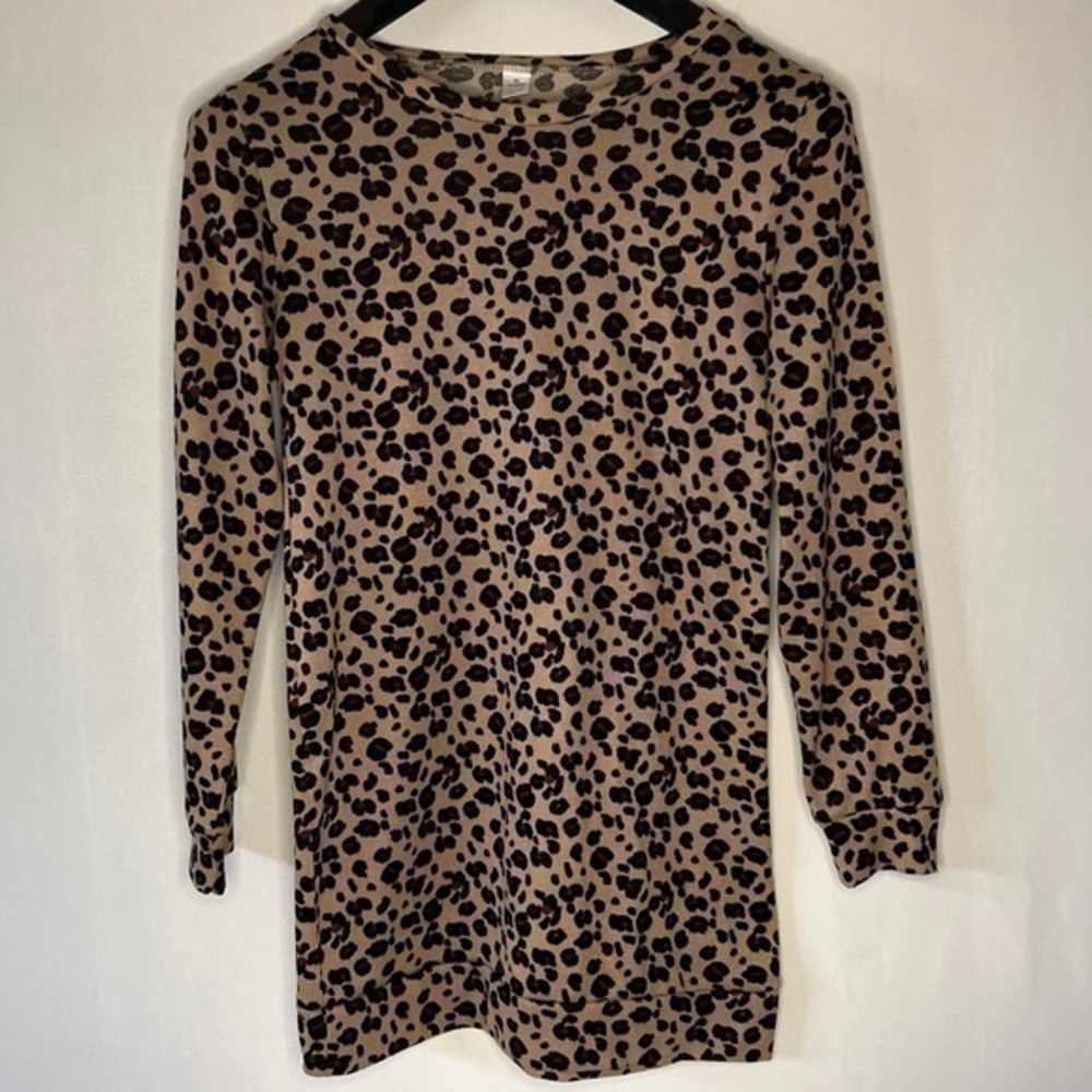 Leopard Print Long Sleeve Soft Blouse Top Long Fit Size M Unbranded